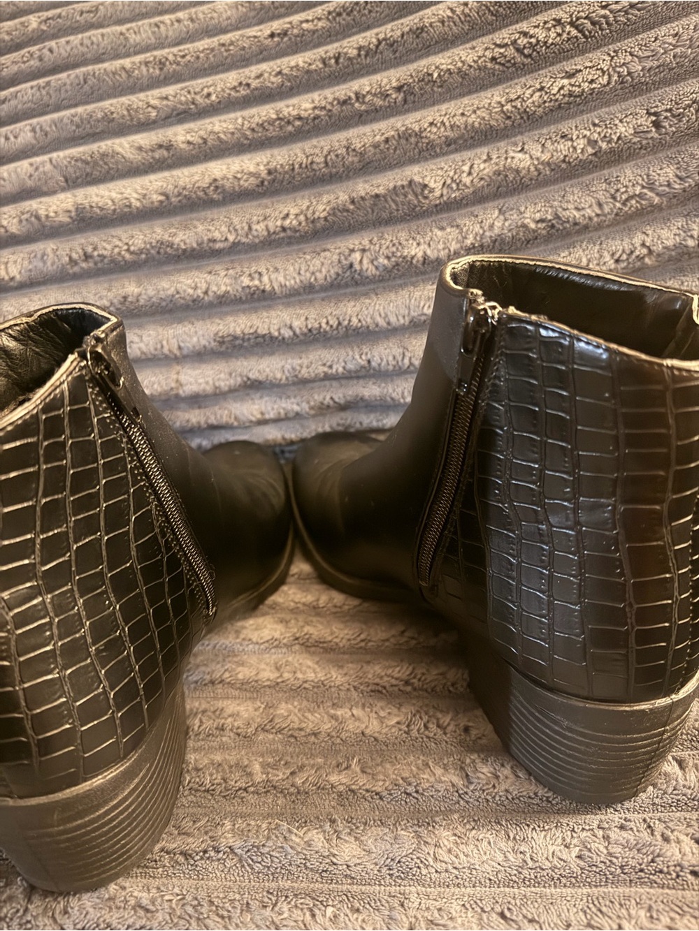Black Croc-Embossed Mixed Texture Ankle Boots - Picture 2 of 6